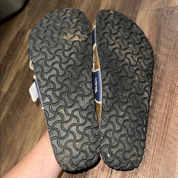 Men’s Birkis Sandals Two Toned Navy & White left size 12 and right is size‎ 11